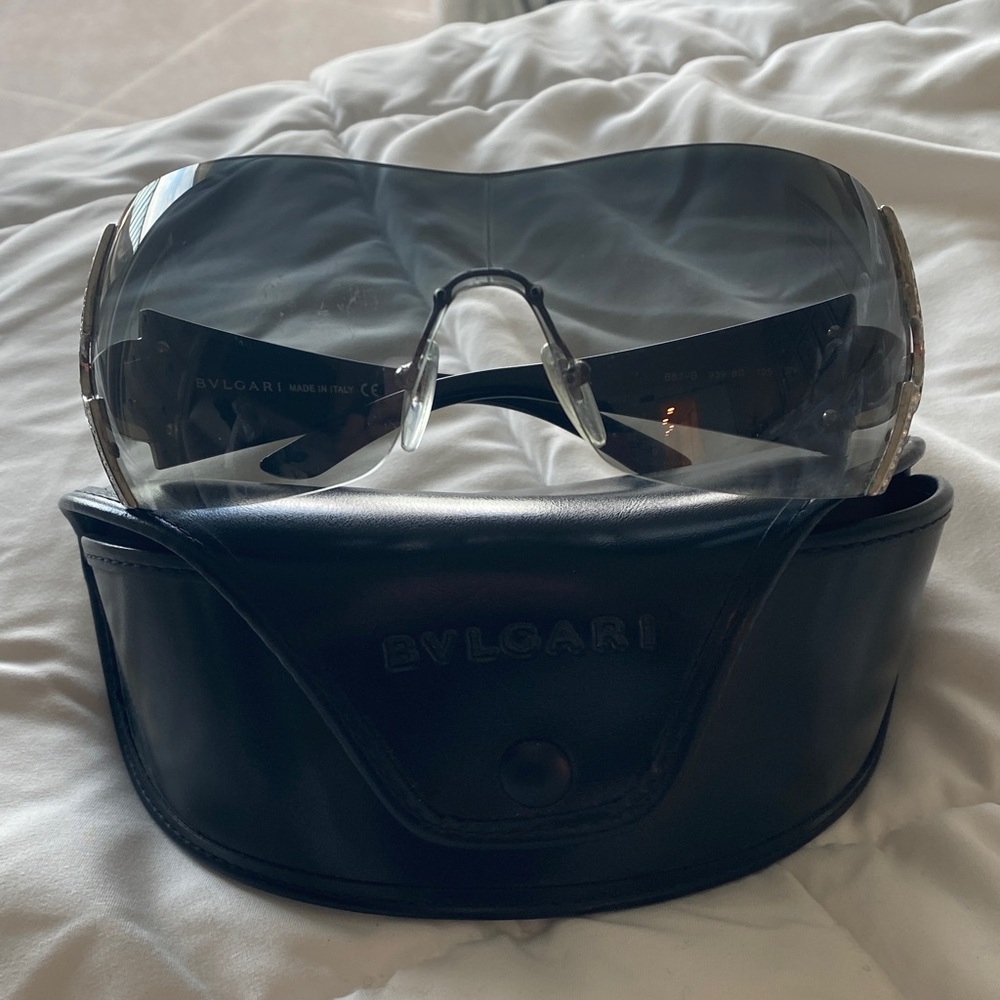 Bulgari 651-B Black and Silver Sheild Sunglasses